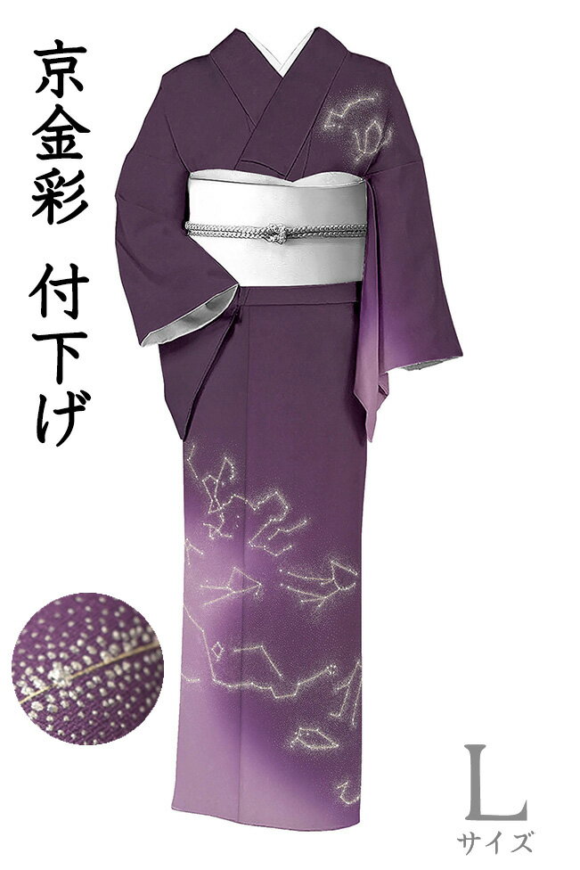 乐天商城 - 【ショップ評価★5ありがとう♪】着物だいやす 869■付下げ■京金彩　華陽　星座文　夜空　紫紺色　身長サイズ：L【正絹】【仕立て上がり着物】【仕立て替え】【送料無料】【中古】