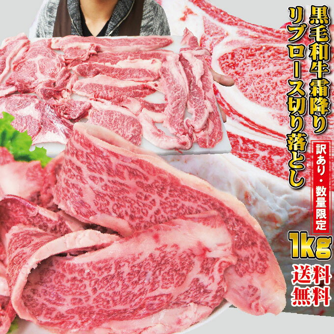 送料無料 黒毛和牛霜降りリブロース厚切り切り落とし 1kg入 訳あり 超限定品 月間数キロのみ販売 冷凍品【国産黒毛和牛】【焼肉】【バーベキュー】10P06Aug16