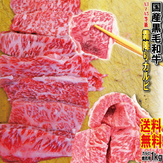 【送料無料】A3〜A5等級国産黒毛和牛霜降り訳あり不揃い焼肉カルビ　1kg 冷凍品（500g×2パック）2セット購入でおまけ付き【お中元】【父の日】【お歳暮】【...