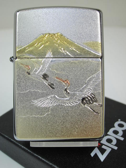 ジッポーライター: Zippo 電鋳板 【 鶴 富士 】 200FB デンチュウバン ▲ 富士山 ▲ // つる ふじ // ツル フジサン フジ山 ★綺麗!!...
