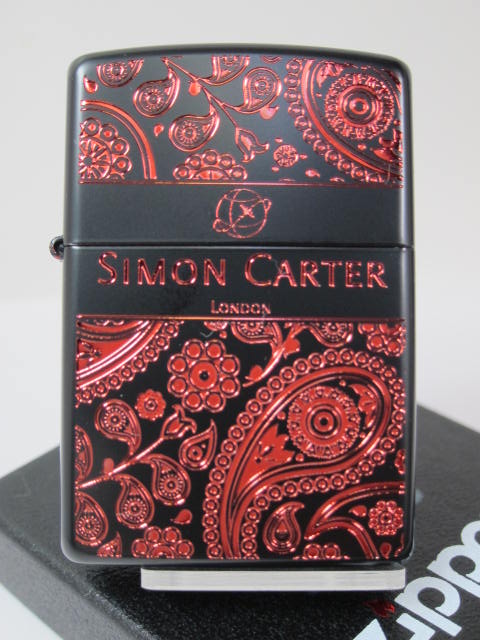 ジッポーライター：Zippo Simon Carter // サイモン カーター // ペイズリー BOX-IR SCP-016 エッチング イオンブラックマット＆イオンレッド London イギリス ☆綺麗!!☆ 送料無料     