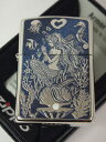 ジッポーライター： Zippo アーマー Mermaid 【 マーメイド 】 人魚 白 スワロフスキー //エッチング彫刻＆プリント// ホワイトニッケル＆ブルー armor ☆レギュラー☆ ♪綺麗 ♪ 【あす楽対応】 【楽ギフ_包装】 【ジッポ】 【ライター】 【ダルマヤ】 送料無料 送料込