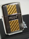 ジッポーライター: 絶版 2014 Zippo カーボンファイバー Carbon Fiber パラジウム シルバー & ゴールド イエロー #2PN-CY 縦縞...