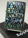 ジッポーライター: Zippo アーマー シェル スター Shell Inlay エッチング彫刻 【天然貝張/象嵌】 ブラックニッケル&青グリーン 黒蝶貝 BK...