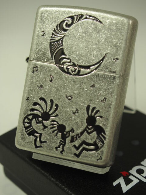 ジッポーライター： Zippo Kokopelli // ココペリ // インディアン ネイティブ ムーン 【B】 エッチング 彫刻 シルバー 銀いぶし バレル仕上げ ◆オシャレ◆ 【あす楽対応】 【楽ギフ_包装】 母の日 父の日 ジッポ ジッポー ライター 【ダルマヤ】 人気商品 送料無料 送料込