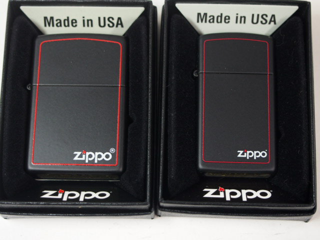 楽天Zippo Shop DARUMAYA：ダルマヤジッポーライター： Zippo ●ペア● ブラックマット レッド ボーダー レギュラー＆スリム 2個セット #218ZB＆#1618ZB // ジッポロゴ ＆ 赤ライン // 黒色 ブラック ☆カワイイ!!☆ 【あす楽対応】 【楽ギフ_包装】 ジッポ ジッポー ライター 【ダルマヤ】 送料無料 送料込