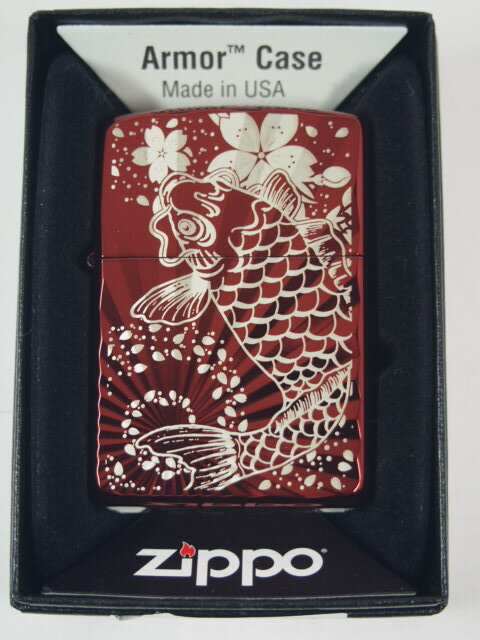 ジッポーライター： Zippo アーマー こいざくら // 鯉桜 // 昇り鯉 レッド Armor 《ミラー仕上げ》 レーザー 彫刻 162KS-RD 鯉 桜 こい さくら コイ サクラ 綺麗 【あす楽対応】 【楽ギフ_包装…