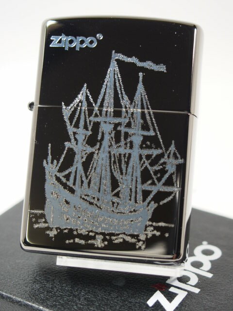 ジッポーライター: 絶版 Zippo 帆船 ハンセン // アート柄 // 船 ふね 【 ガンメタ 】 黒色 ブラックニッケル 200 ☆ お洒落!!☆ 【あす...
