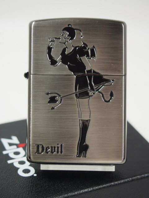 ジッポーライター： Zippo ウィンディー ガール 悪魔 // デビル ＆ エンジェル // 天使 サテン シルバー＆ブラック 《レギュラー》 銀黒 両面加工 ◆オシャレ◆ あす楽対応 楽ギフ_包装 母の日 父の日 ジッポ ジッポー ライター ダルマヤ ギフト プレゼント ラッピング