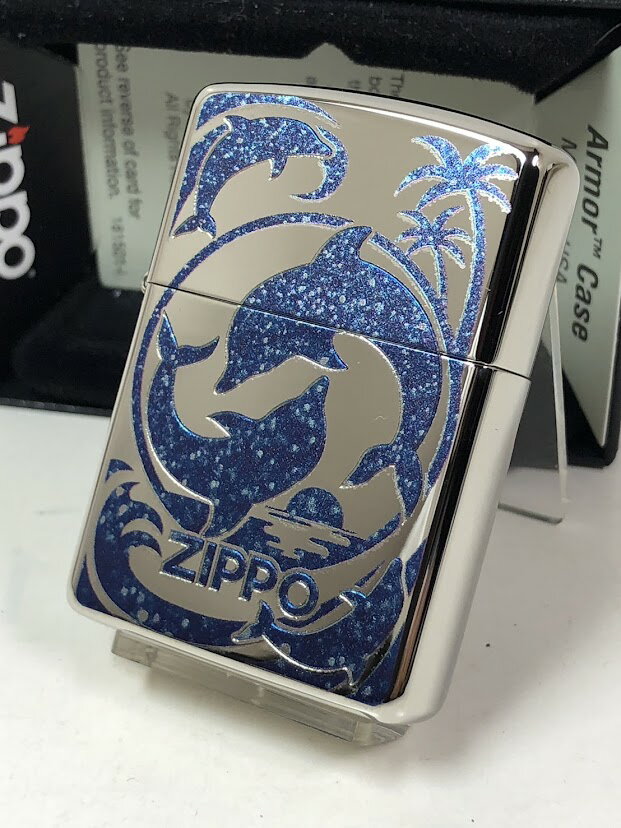 ジッポーライター: Zippo アーマー イルカ // アニマル 動物柄 // ドルフィン 《シルバー/ブルー》 青銀 エポ B レギュラー ☆綺麗!!☆ 【楽...