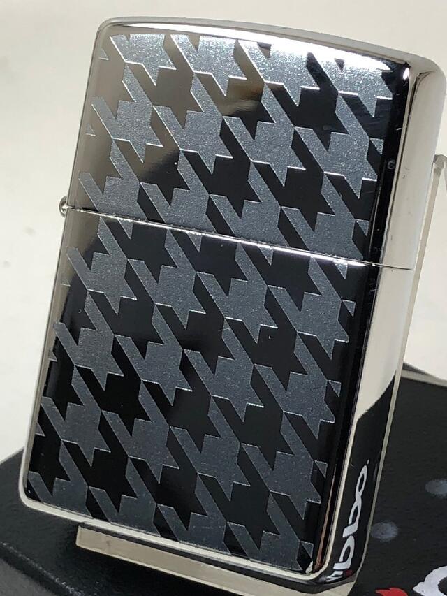 ジッポーライター: Zippo ハウンド トゥース 千鳥格子 シルバー エッチング //ミラー&サテン仕上げ//(両面柄)格子 チェック モノグラム ☆オシャレ...