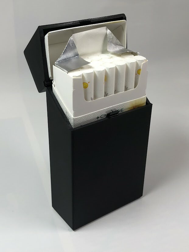 ■ たばこケース ■ シガレットケース 携帯 【 ハードケース / ロング 】 プラスチック製 黒色 ブラック 押すと蓋が開く ワンプッシュ オープンタイプ た...