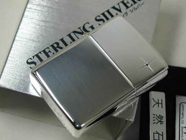 ジッポーライター： Zippo スターリングシルバー #15BK 【 黒 ダイヤモンド 】 純銀 《レギュラー》 希少 黒ダイア ★豪華!!★ 送料無料 ..