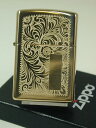 ジッポーライター： Zippo Venetian //ベネチアン// ブラス 真鍮無垢 #352B （ゴールド/金色） ☆レギュラー☆  インナーもゴールド!! 352 Zippo社純正品 ★唐草★   母の日 父の日 ジッポ ライター  送料無料 送料込