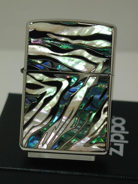 ジッポーライター: Zippo シェル サファリ // ゼブラ // ニッケル パラジウム 鏡面 【天然貝張】 エッチング 《本象嵌》 シマウマ SFR-ZA ...