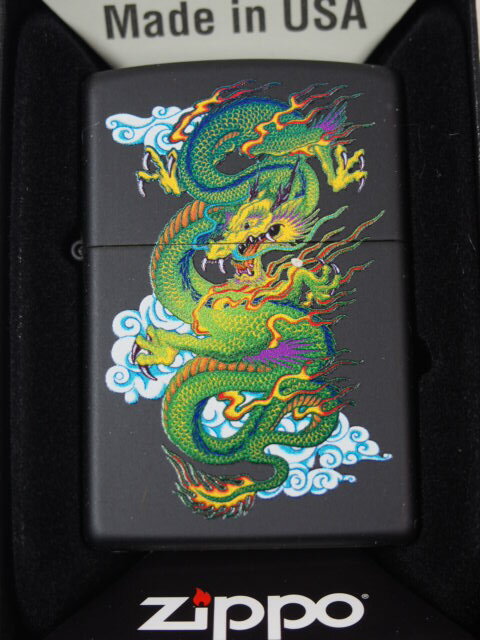 ジッポーライター： Zippo Dragon ドラゴン // リュウ // 龍 竜 《 ブラックマット 》 黒色＆グリーン 多色プリント 雲海 USA 純正 29839 レギュラー 2018 ☆オシャレ ☆ 【YDKG-tk】 【あす楽対応】 【楽ギフ_包装】 【ジッポ】 【ジッポー】 【ライター】 【ダルマヤ】