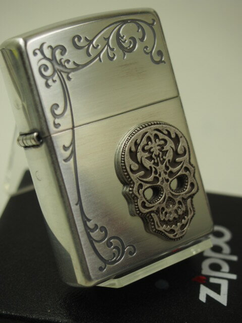 ジッポーライター： 絶版 Zippo Secret Garden スカル メタル すかる ドクロ シルバー 唐草 アラベスク..