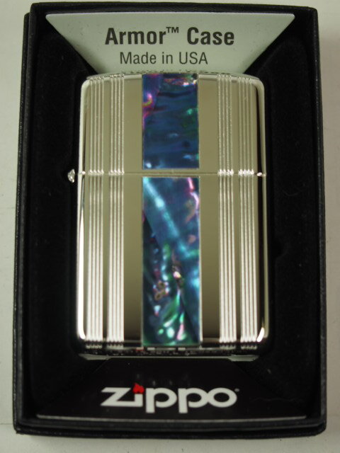 ジッポーライター： Zippo アーマー シェル ライン CL-LINE-SV Shell Inlay 【天然貝張/象嵌】 黒蝶貝 シルバー 縦縞 たてじま ☆綺麗!!☆ 送料無料 【あす楽対応】 【楽ギフ_包装】 【父の日】 【母の日】 ジッポ ジッポー ライター 【ダルマヤ】 送料無料 送料込