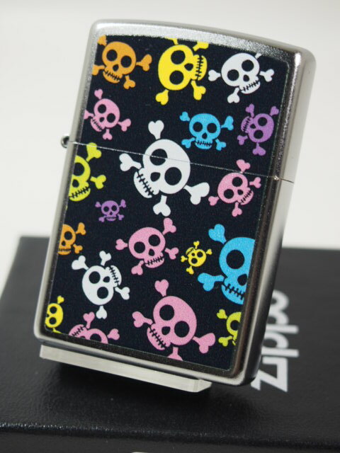 ジッポーライター: Zippo SKULL スカル モノグラム カラー 黒 ペイント USA 純正品 207-411673 USA加工 ★綺麗★ あす楽対応 楽...