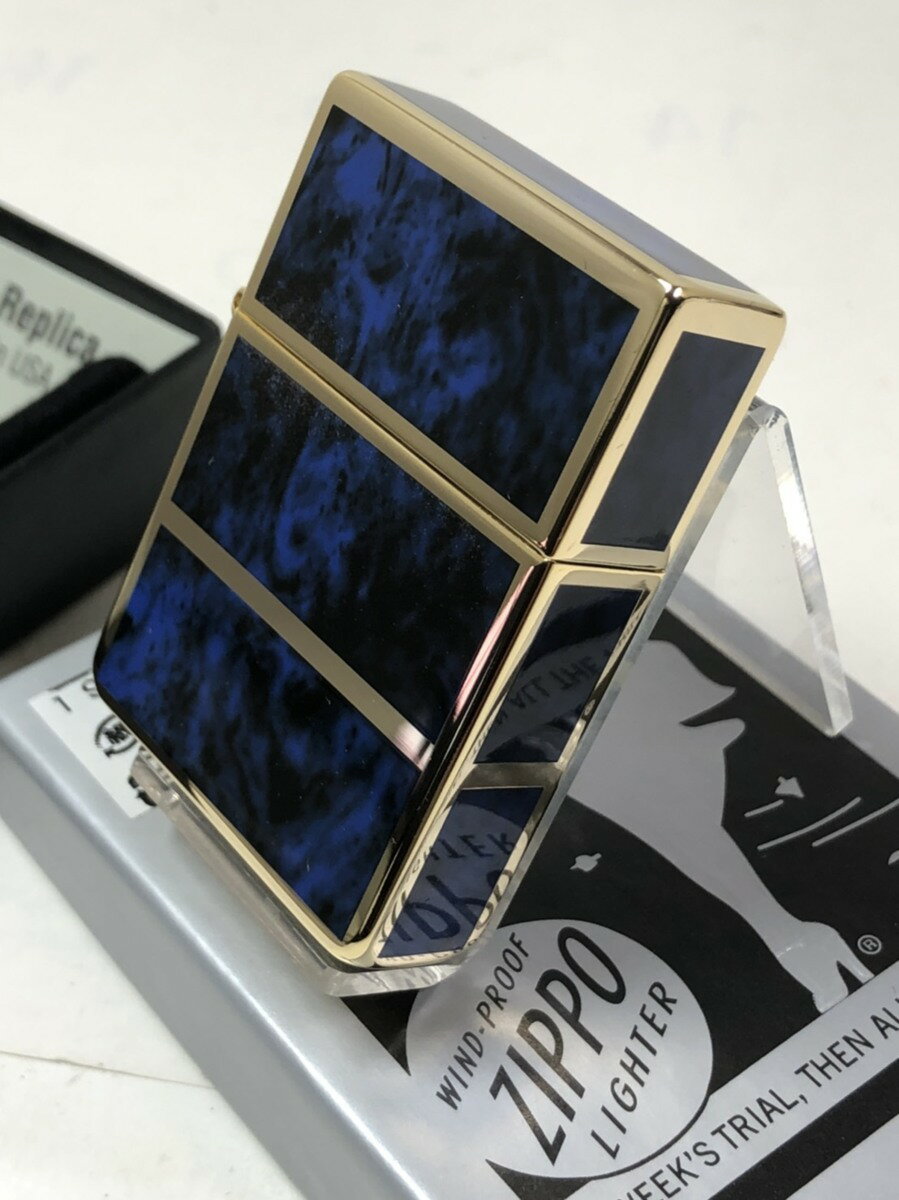ジッポーライター: Zippo 1935 レプリカ 4面加工 // マーブル // ブルー&ゴールド EPG/BL 金タンク 限定シリアルナンバー 3バレル 外...