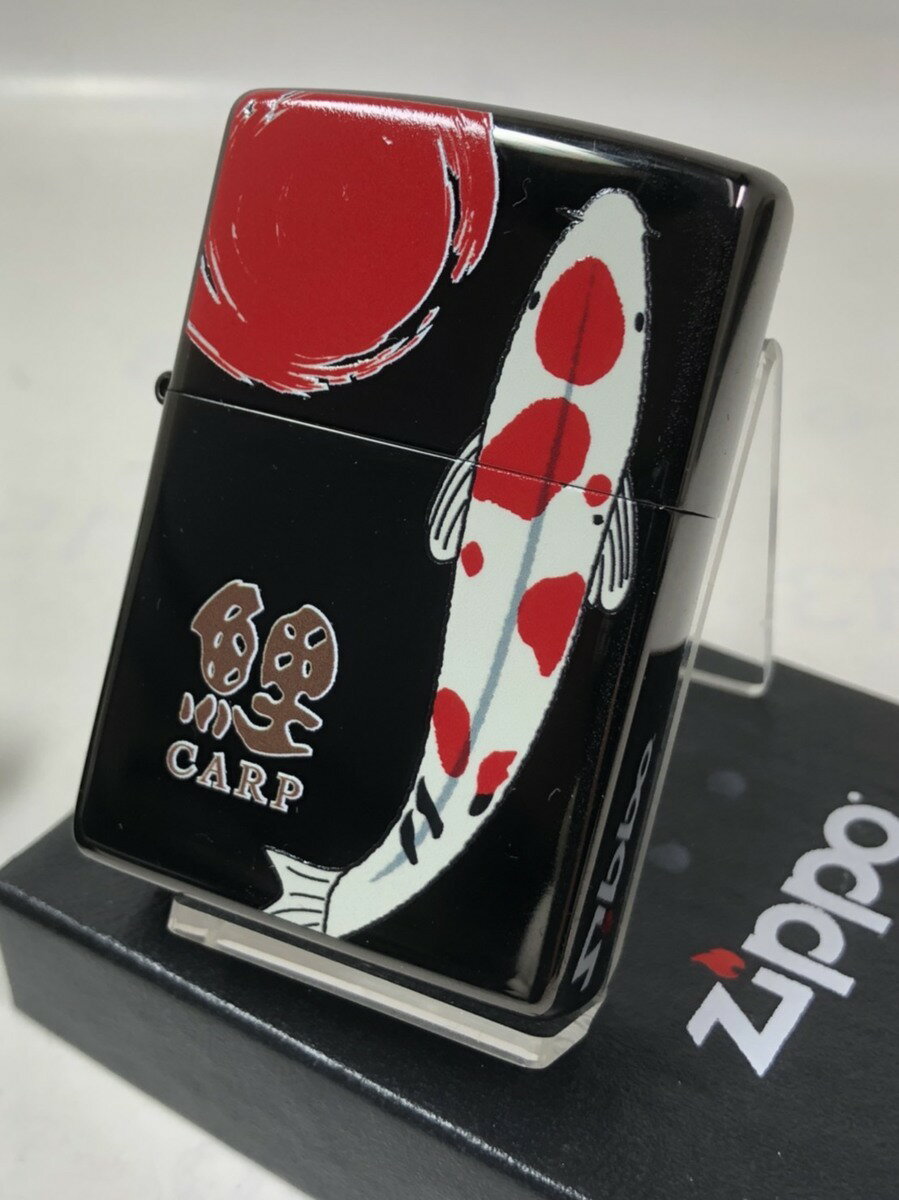 ジッポーライター： Zippo CARPA 【錦鯉】日輪 こい //カープ// コイ 紅白 にしきごい 昇り鯉 BN 黒 ブラックニッケル 《レギュラー》 ☆綺麗!!☆ 【あす楽対応】 【楽ギフ_包装】 【ジッポ】 【ジッポー】 【ライター】 【ダルマヤ】