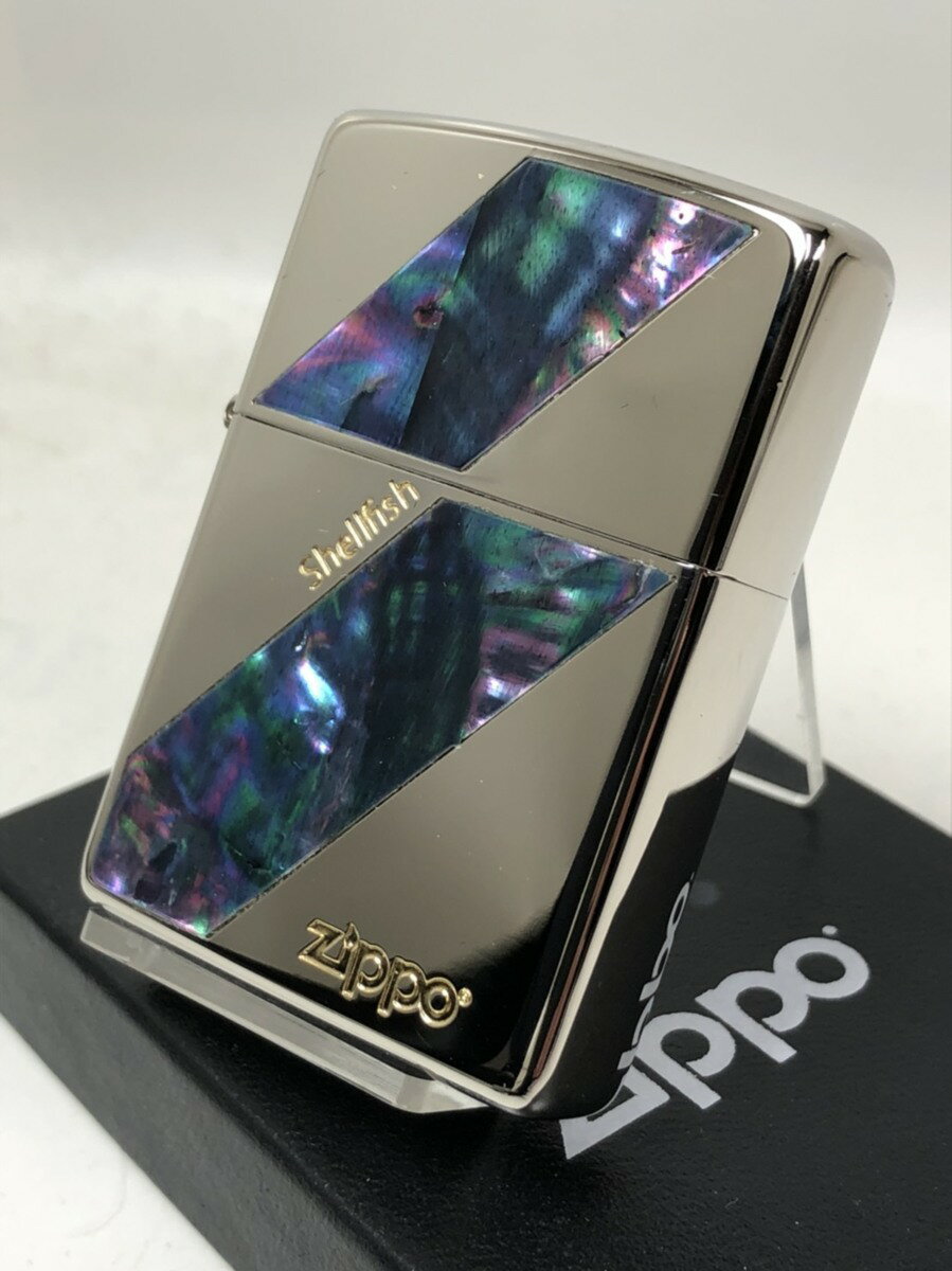 ジッポーライター： Zippo シェル ライン Shell Inlay LINE 「シェルインレイ」 //両面加工//  ジッポーロゴ Shellfish エッチング 金入れ シルバー 斜め柄 ♪オシャレ♪   母の日 父の日 ジッポ ライター  送料無料