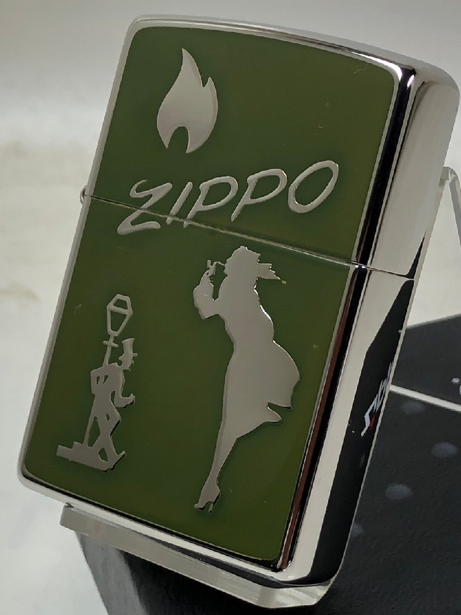 Zippo　//クラシック・ロゴ//　 Windy ガール＆ドランク　イタリック　シルバー ■Zippo Windyウィンディ・ガール、風に強いをイメージした「人気のZippoの広告塔（Windyガール）」＆ドランク＆イタリックロゴ・デザイ...