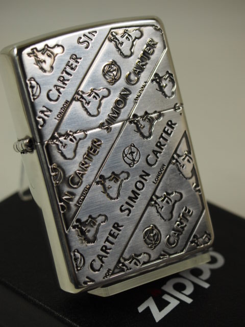 ジッポーライター:絶版 Zippo Simon Carter // サイモン カーター // ボーダー モノグラム SA SCP-030 エッチング シルバー ...