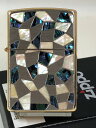 ジッポーライター: Zippo Broken Shell // ブロークン シェル // 【天然貝張】 本象嵌 シルバー ゴールド 青白 SG モザイク ☆綺麗...