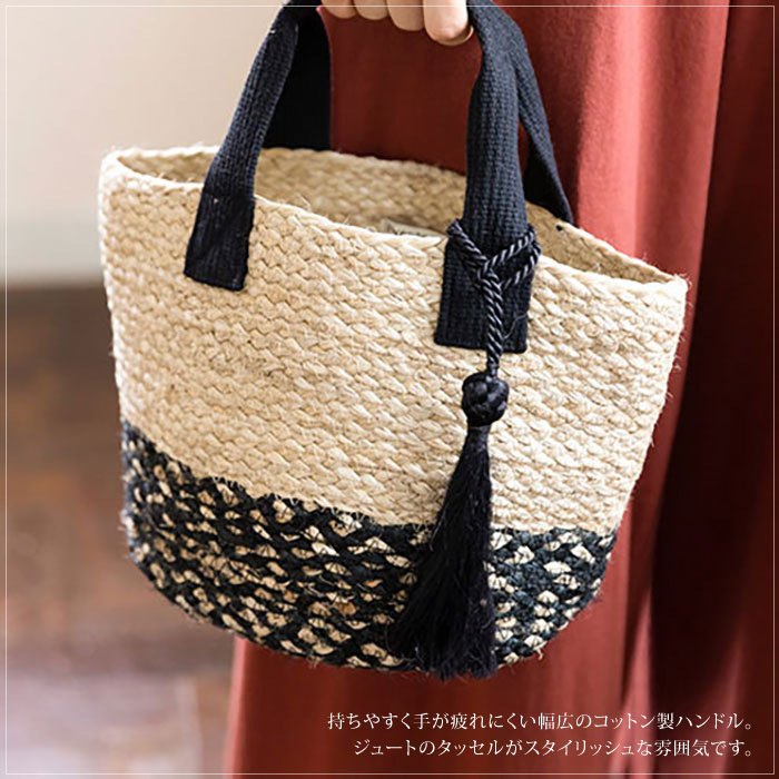 ジュートバッグ トートバッグ【 PeopleTree タッセル付き・コットンハンドルジュー...