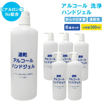 ハンドジェル 除菌 日本製 500ml 6本セット ミントの香り アルコール 洗浄 ハンドジェル 除菌ジェル 手指 消毒 除菌 消毒ジェル 大容量 抗菌 ヒアルロン酸Na配合 ウイルス除菌 ウイルス殺菌 ウイルス対策