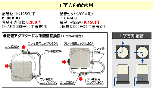 テラル　P-03ADC　L型方向配管用　配管アダプター（125W用）　【RCP】　05P27May16(4.0)