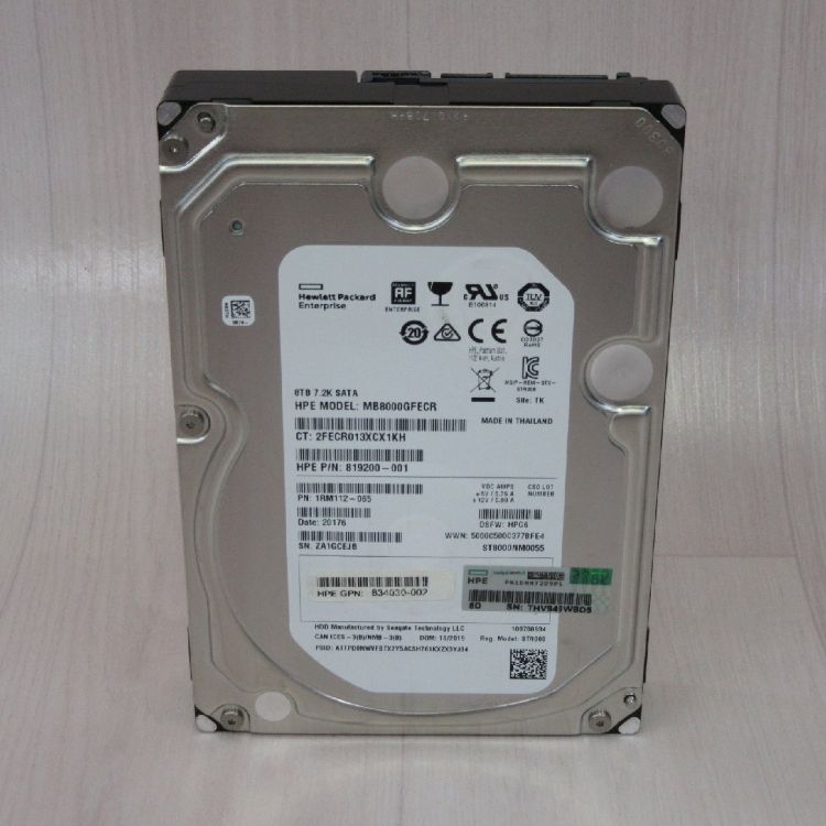 【中古】【消去証明書付】 MB8000GFECR HPE 8TB 7200回転 SATA サーバー向ハードディスク 【ビジネスホ..