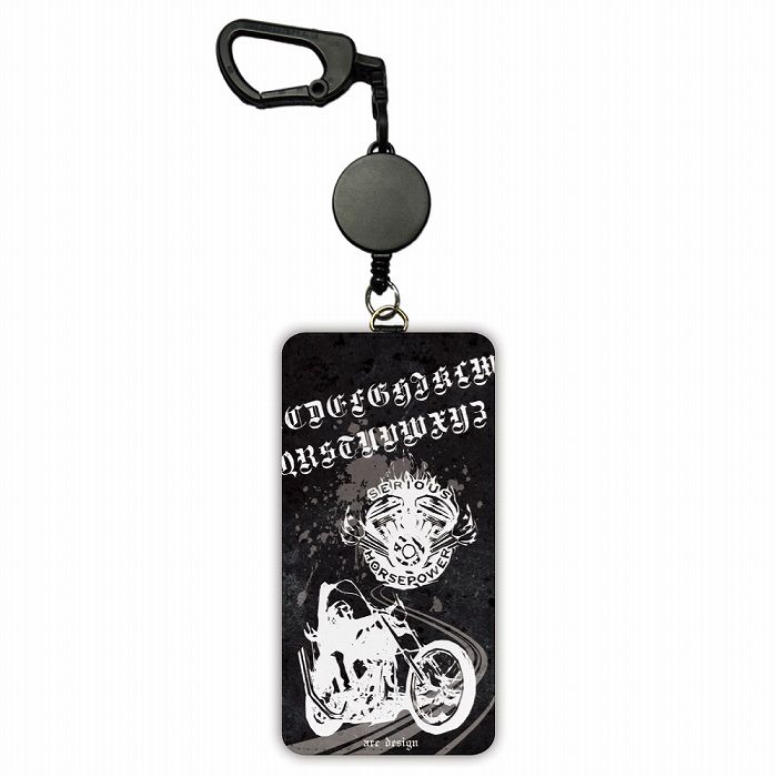 【お買い物マラソン 7％OFFクーポン】 パスケース 定期入れ 子供用 リール付き ICカード 高校生 学生 社会人 通勤 伸びる リール カード入れ 2枚収納 モノトーン バイク エンジン ブラック