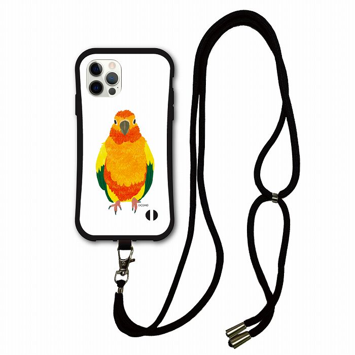 Rakuten - 【10%OFFクーポン】スマホショルダー付 アニマル柄 動物 iPhone 17e Phone 16e i-coronケース アイフォン 14 Pro 13 12 11 XR スマホケース カバー 全機種対応 ショルダーストラップ 肩掛け 斜め掛け コガネメキシコインコ トリ 鳥 インコ