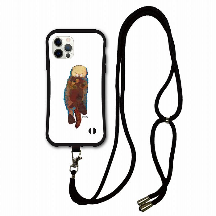 スマホショルダー付 アニマル柄 動物 iPhone14 i-coronケース iPhone16 15 14 Pro 13 12 Mini スマホケース 全機種対応 カバー ショルダーストラップ 肩掛け ラッコ親子 すやすや眠る サマーセール