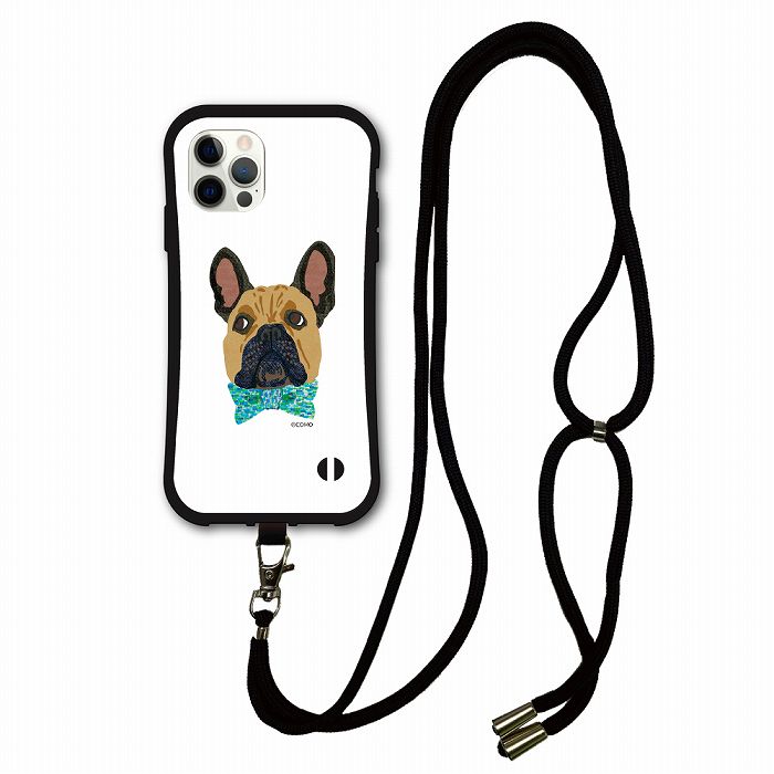 【お買い物マラソン 大特価セール】iPhone15 Plus i-coronケース スマホショルダー付 アニマル柄 動物 アイフォン 14 Pro 13 Mini 12 11 SE 第2世代 スマホケース 全機種対応 ショルダーストラップ 肩掛け フレンチブルドッグ 利口で愛情深い