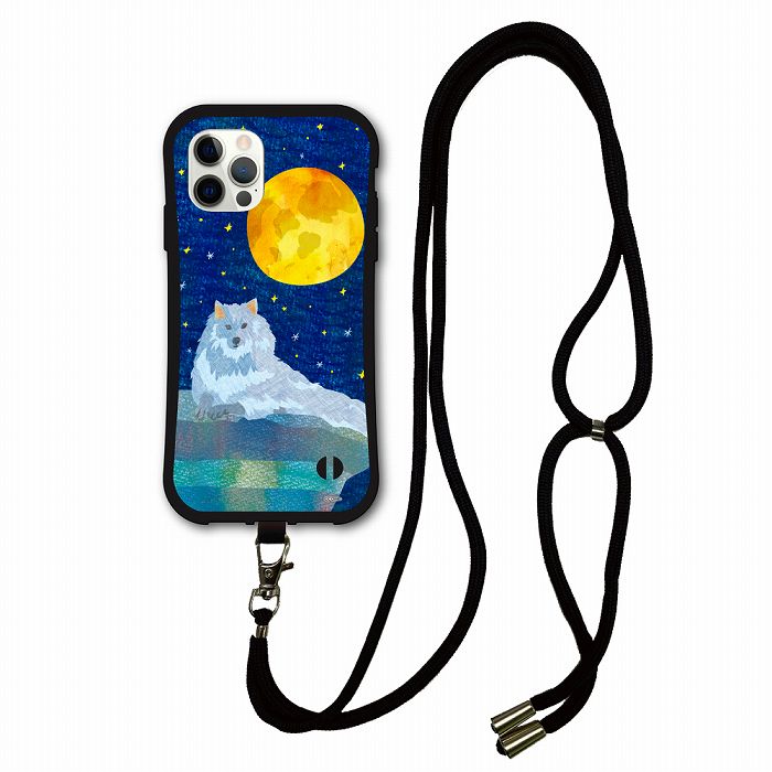 Rakuten - 【お買い物マラソン 大特価セール】スマホショルダー付 iPhone15 i-coronケース アイフォン16 15 14 Plus 13 Mini 12 11 スマホケース 全機種対応 ショルダーストラップ 肩掛け スマホカバー アニマル柄 月夜のオオカミ 満月