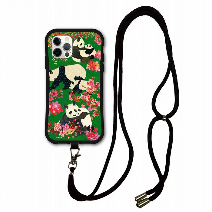 【お買い物マラソン 3980円→3579円】スマホショルダー付 iPhone14 i-coronケース アニマル柄 動物 アイフォン 15 Plus SE 第2世代 第3世代 スマホケース 全機種対応 肩掛け ショルダーストラップ サクラパンダ
