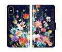 【お買い物マラソン 大特価】 iPhone16 スカラー 手帳型 スマホケース iPhone 16e 16 15 14 13 Mini SE 第3世代 全機種対応 手帳 ScoLar きれいなフラワー柄 お花いっぱい ネイビー 可愛い