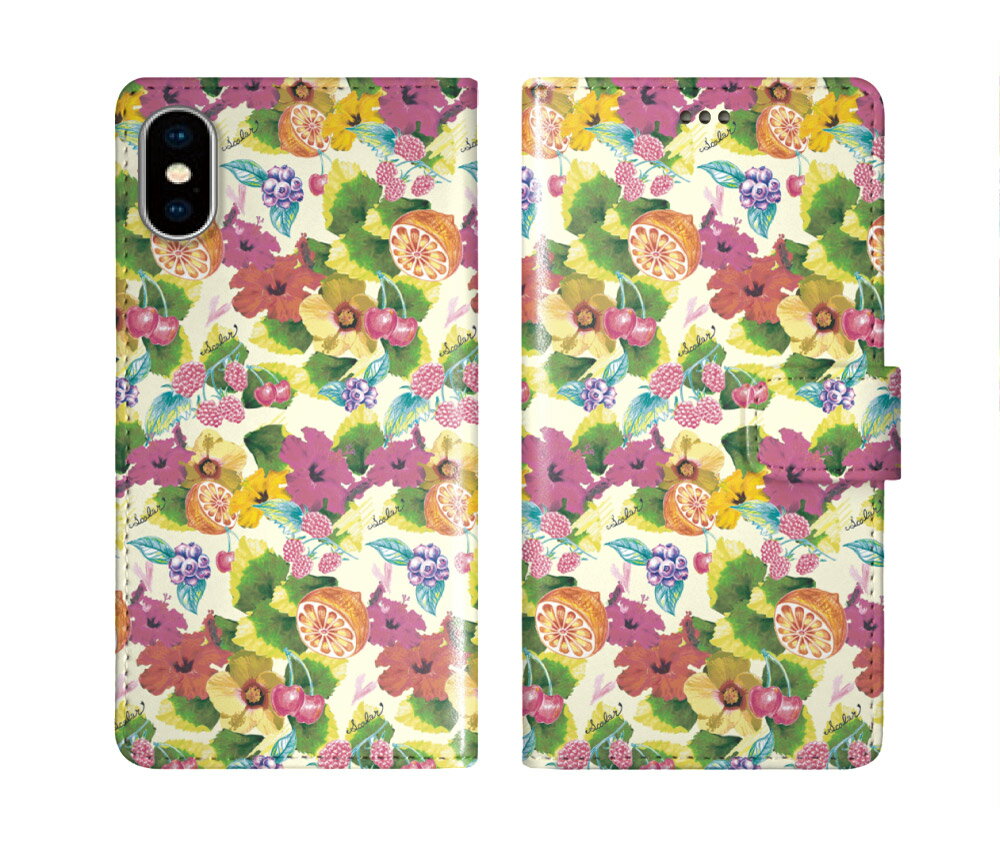 【期間限定 10%OFFクーポン】 スカラー 手帳型 スマホケース iPhone16 ケース iPhone 16e 16 Plus 15 Pro 14 Pro Max 13 Mini スマホカバー 全機種対応 手帳 ScoLar ハイビスカス フルーツ チェリー 総柄 ダイアリー