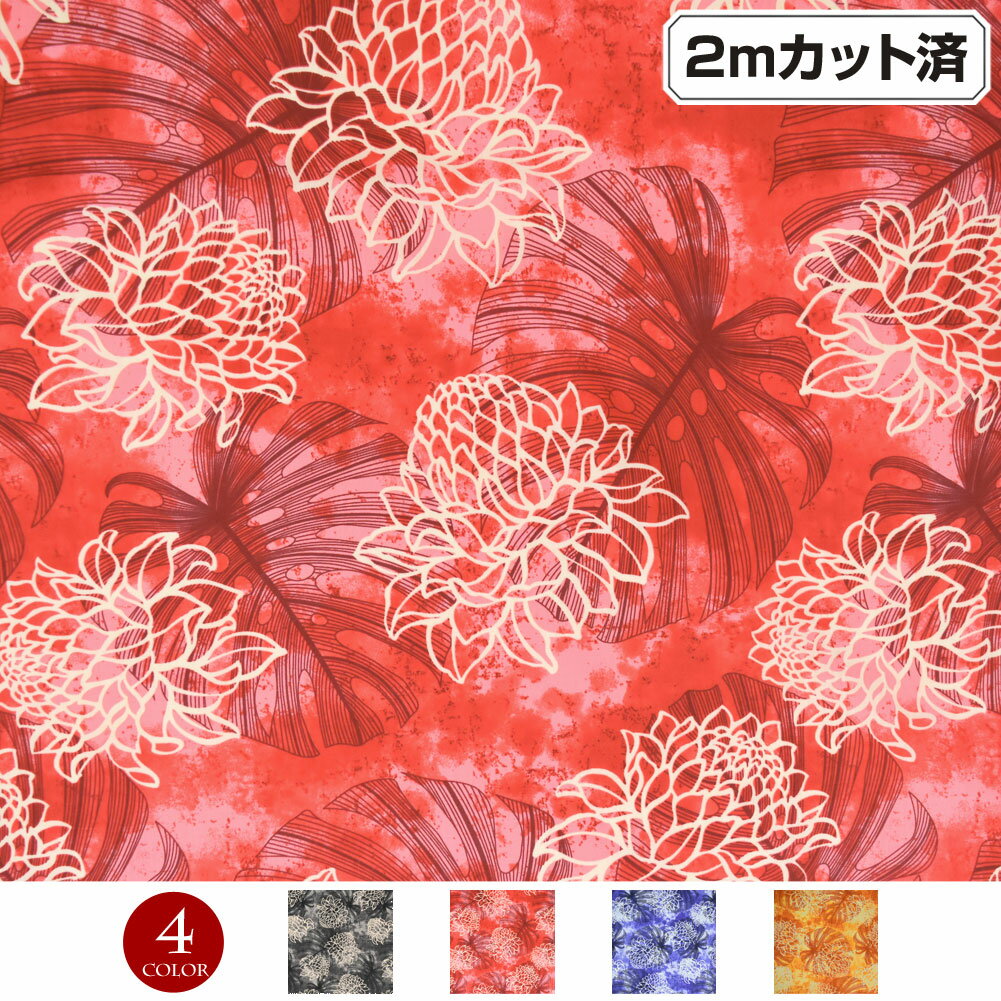 ＼楽天ランキング獲得／ 【即納】生地 ハワイ柄 ハワイアン柄生地(約113cm巾x2mカット済) モンステラ ..
