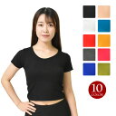 ダンストップス ショート丈Tシャツ レッスン着 ヒップホップ フィットネス T80714 レディース レーヨン/伸縮素材/半袖/無地/ラウンドネック ブラック/ホワイト/レッド/グレー/ブルー/ベージュ/マスタード/ピンク/グリーン フリー M便 1/3