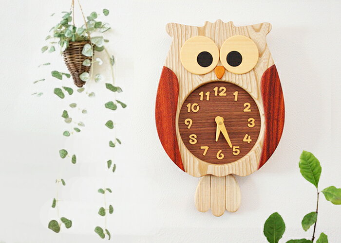 工房 ペッカー 木製 掛け時計 振り子 特大 旭川クラフト 壁時計 レトロ アナログ ウッド プレゼント ギフト 誕生日 かわいい オシャレ フクロウ ふくろう...