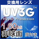交換用レンズUV3G 有害な紫外線から目を守る全く新しいレンズ 1.60非球面レンズ(2枚一組) 度付き対応 カラー不可 UV420