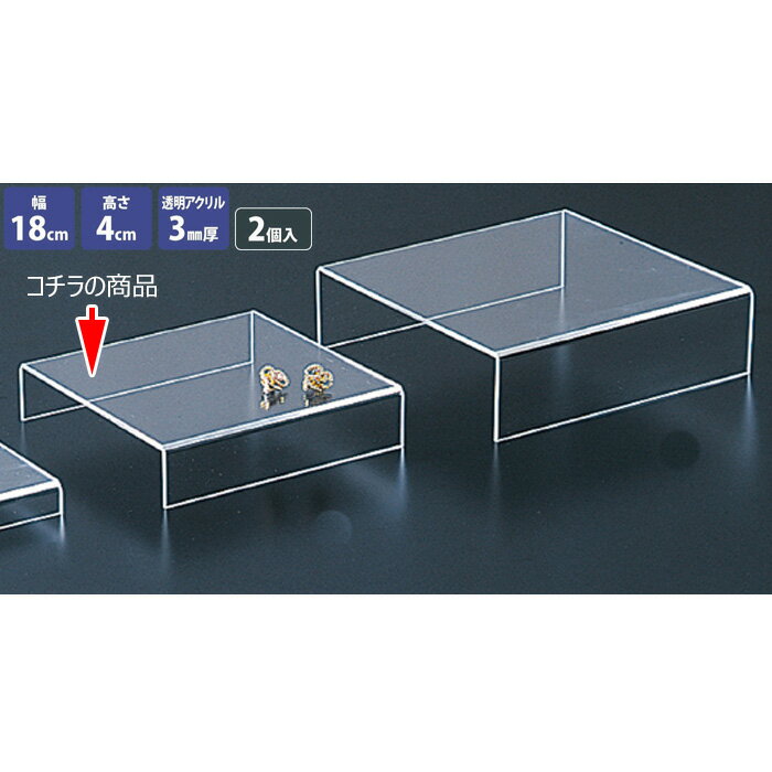 アクリルディスプレイ 透明アクリルステージ コの字 中 高さ4cm 幅18cm 2個入り EX6-171-8-2【北海道 沖縄 離島送料別途】