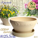 ナチュラル バラ 8号 白焼 & KN受皿1228付 日本製 三河焼 植木鉢 陶器 おしゃれ ベージュ テラコッタ サイズ 25cm 安くて丈夫 父 母 家庭菜...