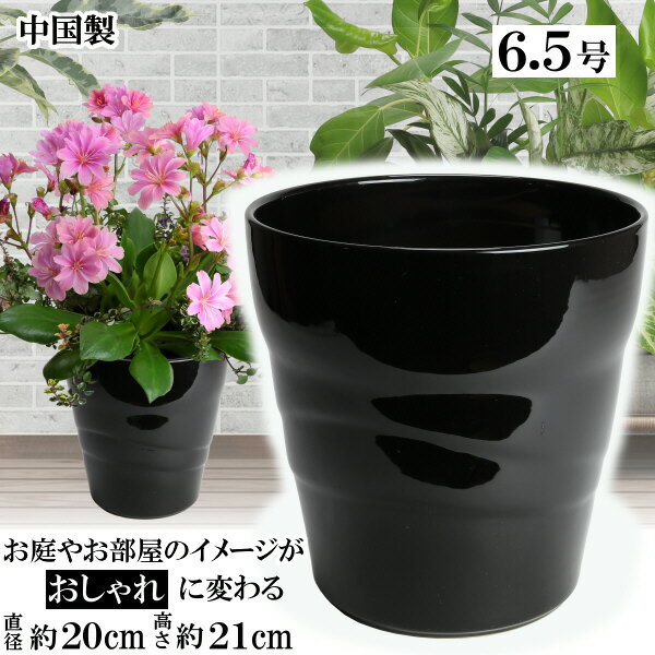 MBC19 ブラック 6.5号 植木鉢 陶器 おしゃれ 黒 サイズ 20cm 安くて丈夫 父 母 家庭菜園 ガーデニング 高級感 おしゃれ ナチュラル 北欧 ガ...