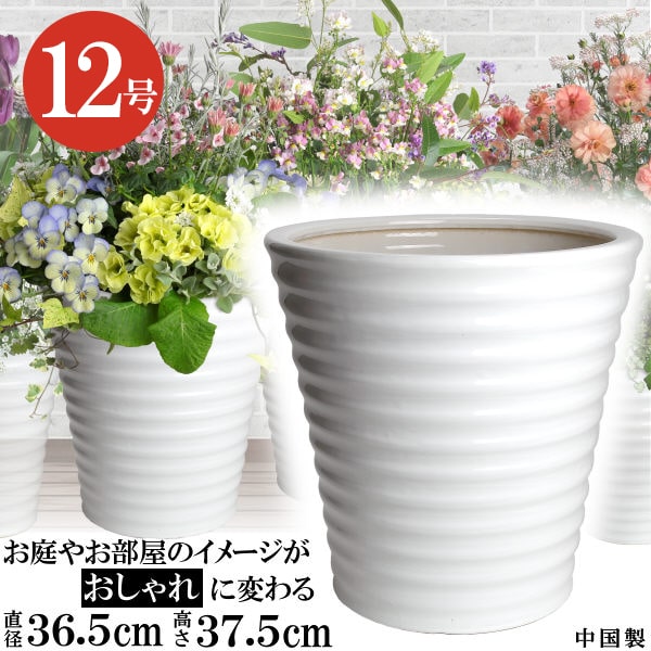 植木鉢 縦長 12号 サイズ 鉢 陶器 白 おしゃれ 陶器鉢 大型 室内 屋外 ベランダ 大きい サイズ 36.5cm KY6020-36 ホワイト 可愛い かわいい 鉢カバー 鉢植え 多肉植物 観葉植物 鉢 背の高い インテリア ガーデニング 園芸