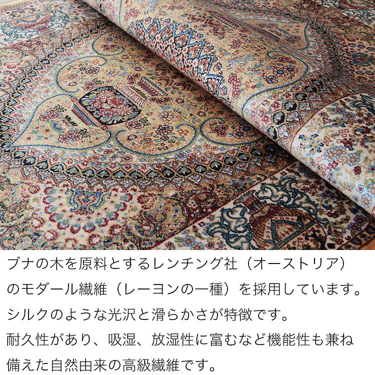 機械織りペルシャ高級玄関マット "プレミアムアート"《Premium Line SMD-02097 60×90cm ベージュ 》最高級の質感 高級ペルシャ絨毯機械織り きめ細やかなデザイン性 シルク光沢感 マシンペルシャ高級絨毯 機械織りペルシャ絨毯 ペルシャ絨毯機械織りシルク 玄関マット [3]